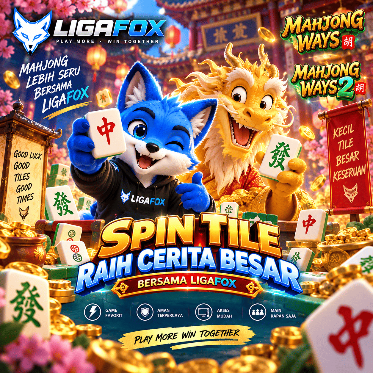 Maskot LIGAFOX TOTO SLOT dan naga emas